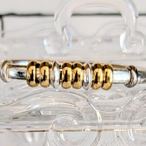 John Medeiros Designer JM Two Tone Bead Hinged Bangle Bracelet Silver Gold